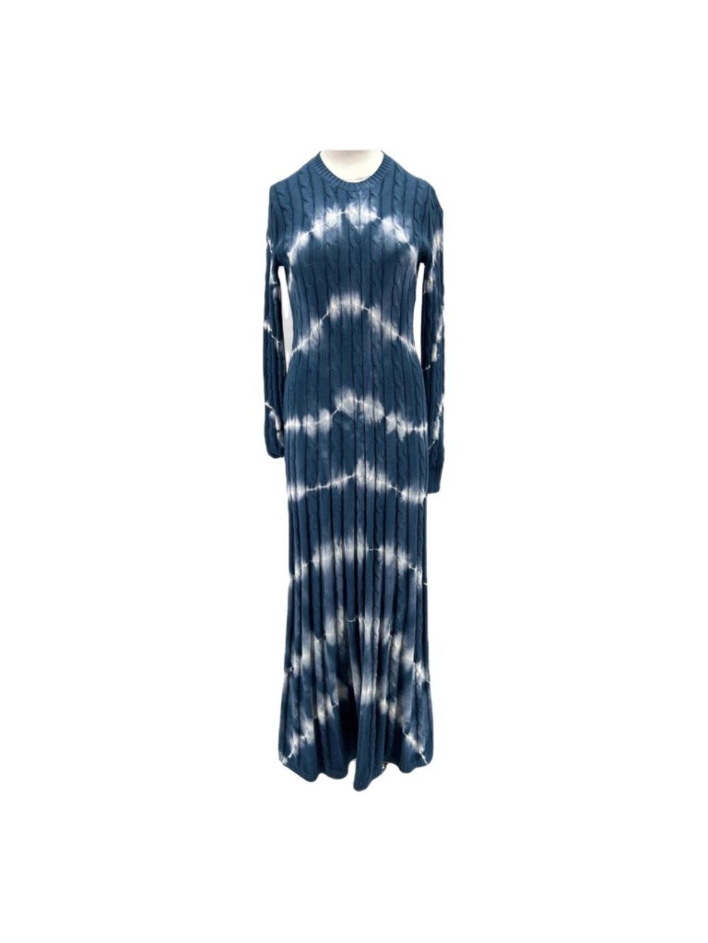 Ralph Lauren Navy Blue and White Tie-Dye Cable-Knit Maxi Dress
